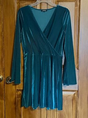Express Teal Velvet Long Sleeve Dress